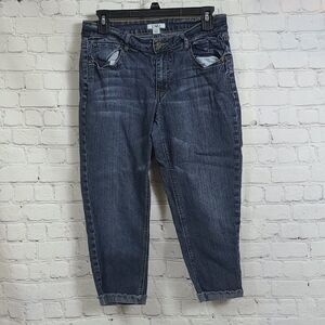 CATO Crop Stretch Distressed Denim Blue Jean Cuff Capri Pants Mid-Rise Women's 6